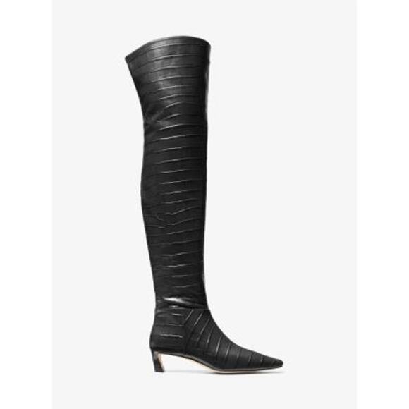 MICHAEL Michael Kors Above The Knee Crocodile Embossed Leather Boot Size 8 NWOT - Picture 1 of 12
